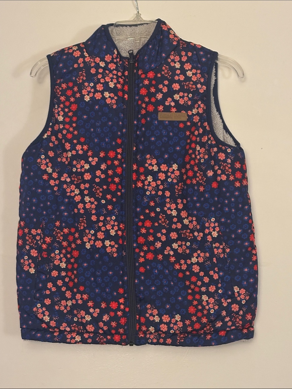 Buffalo David Bitton Floral Sherpa Lined Puffer Vest Full Zip Navy Women’s S